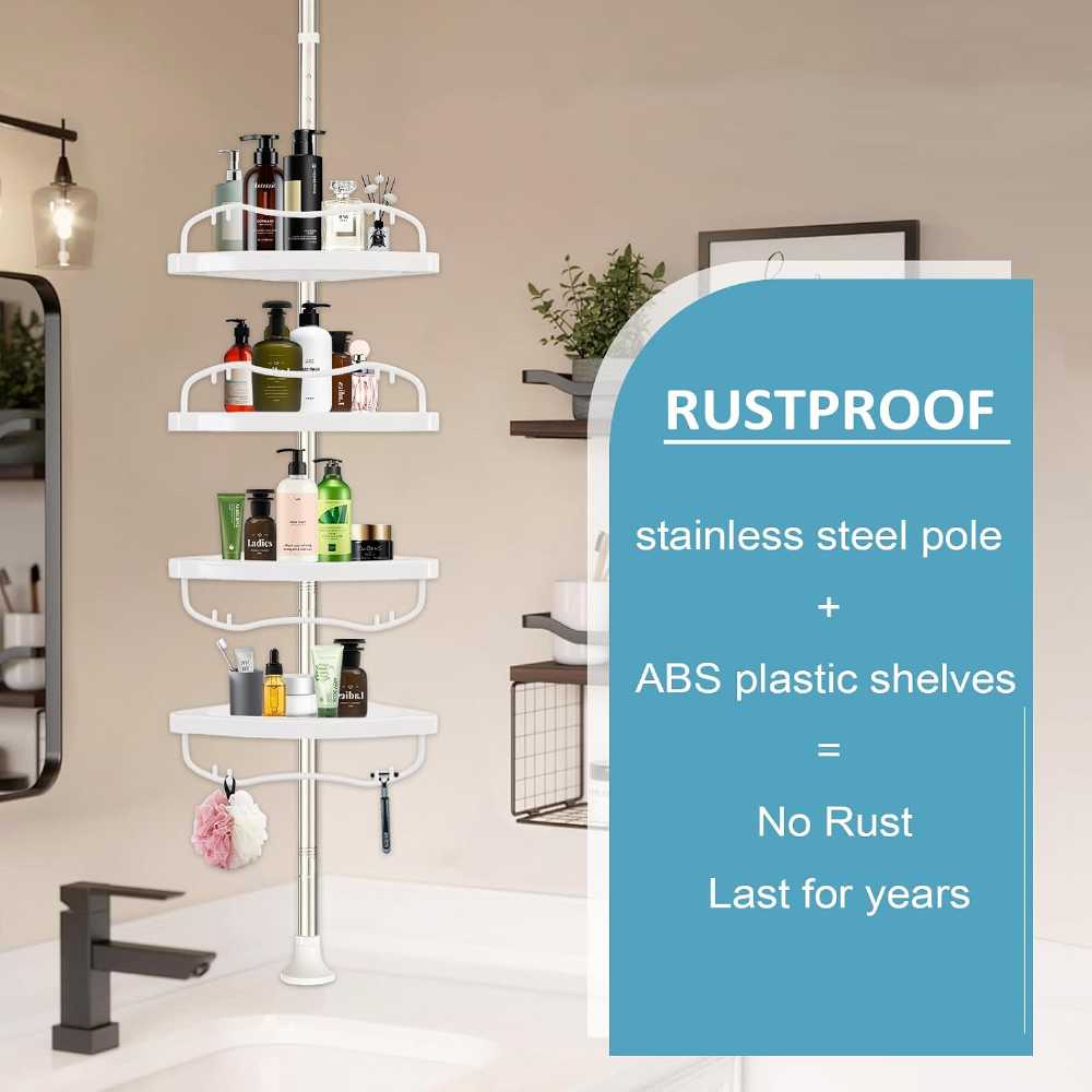 4 tier tension corner shower caddy tower installed in modern UAE bathroom - HR Gulf Hub