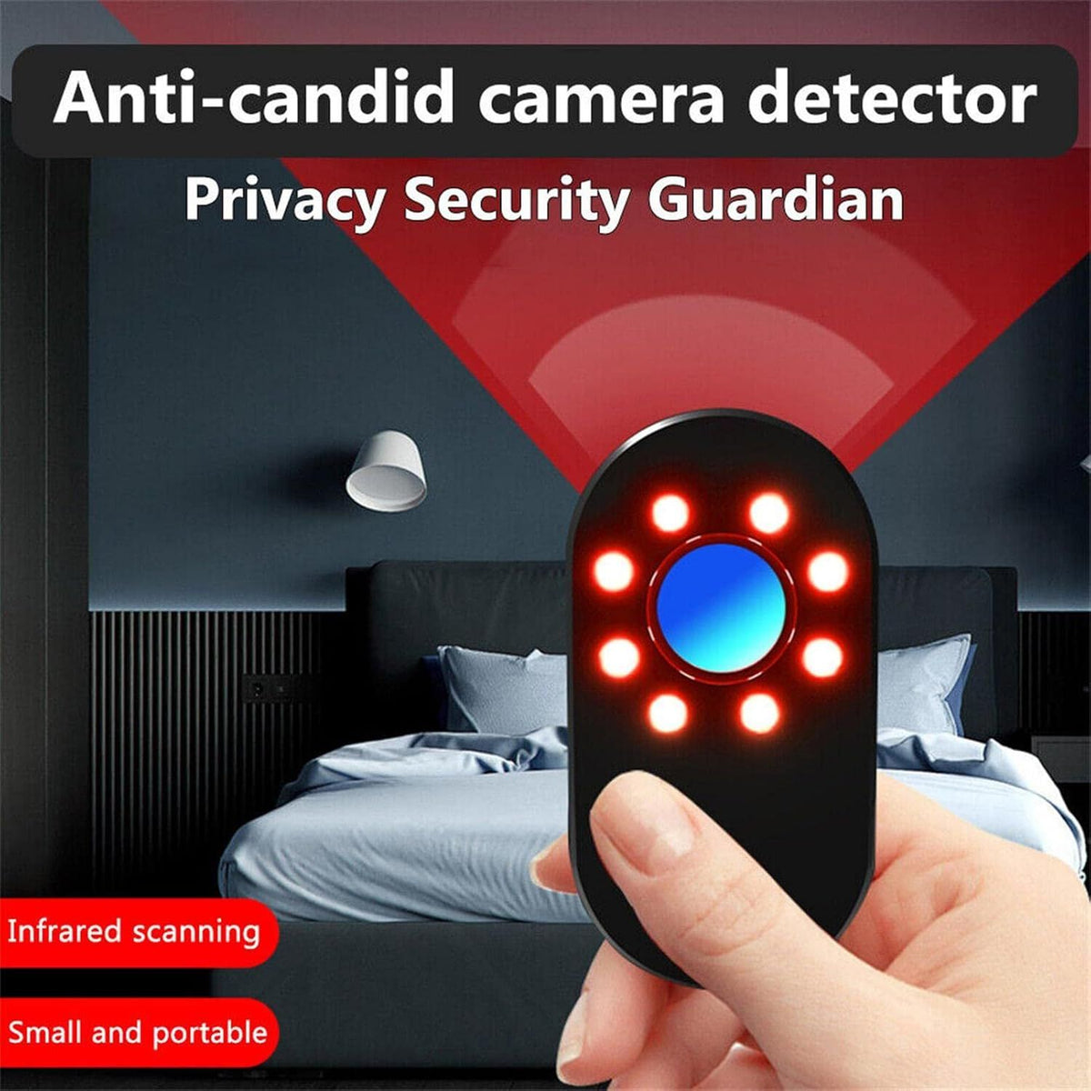 Portable anti spy mini hidden camera detector with red LED scanning lens - HR Gulf Hub UAE